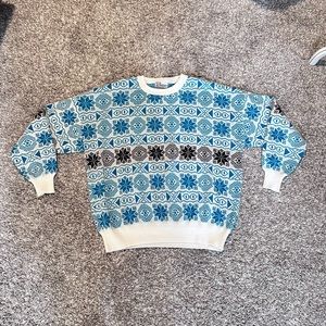 Vintage Snowflake Sweater Womens Size XL Teal and White